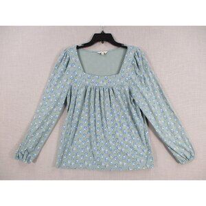 Lucky Brand Soft Blue Floral Print Square Neck Peasant Top M